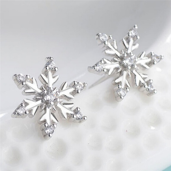 Silver Snowflake Stud Earrings - Picture 3 of 6